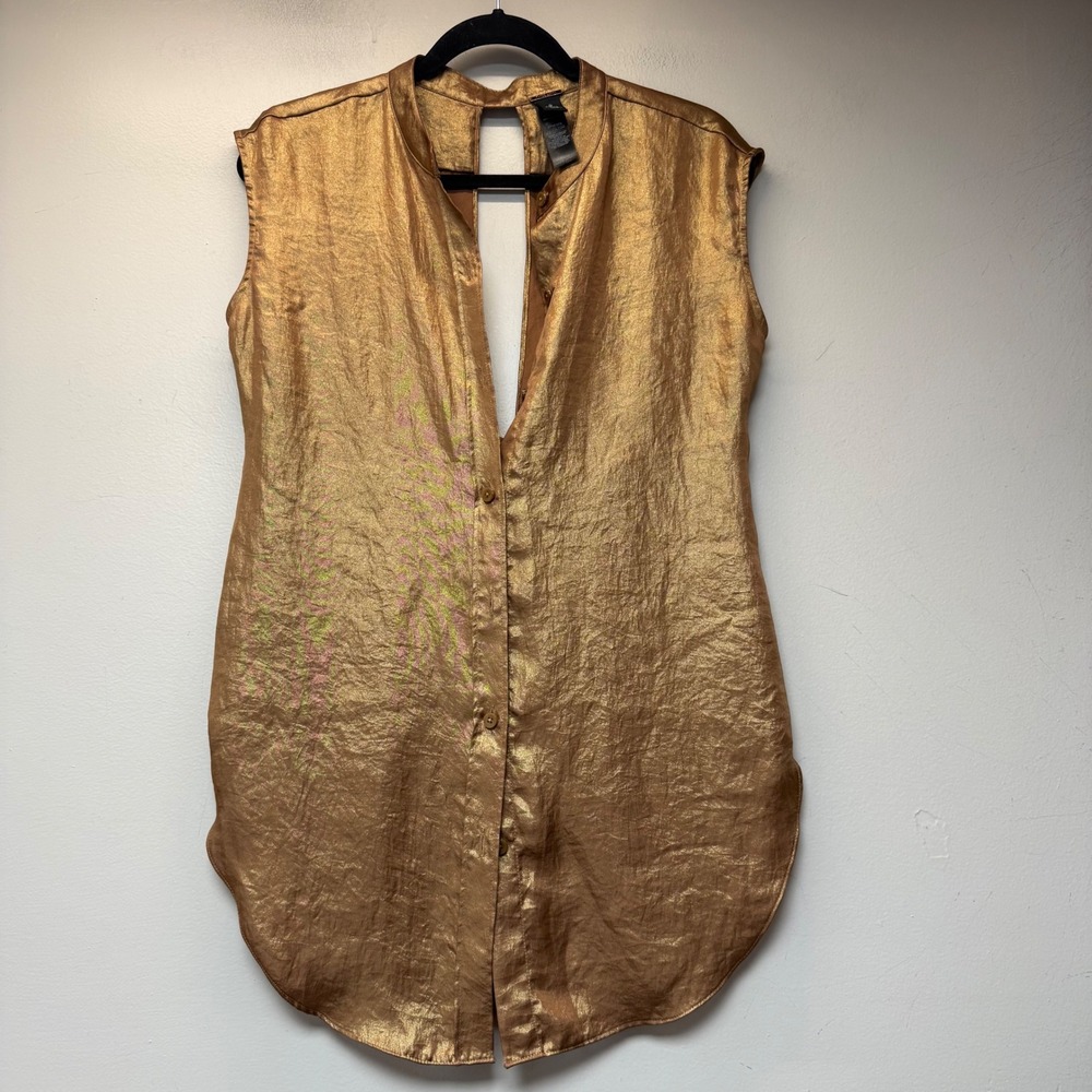 Black Label by Chico's Tunic Women Size 0 Gold Excellent Metallic Twist Back Top